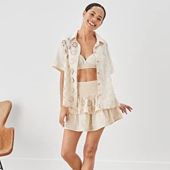 American Eagle‎ Cream Resort Eyelet button up Large NWT short sleeve boho - Picture 2 of 11